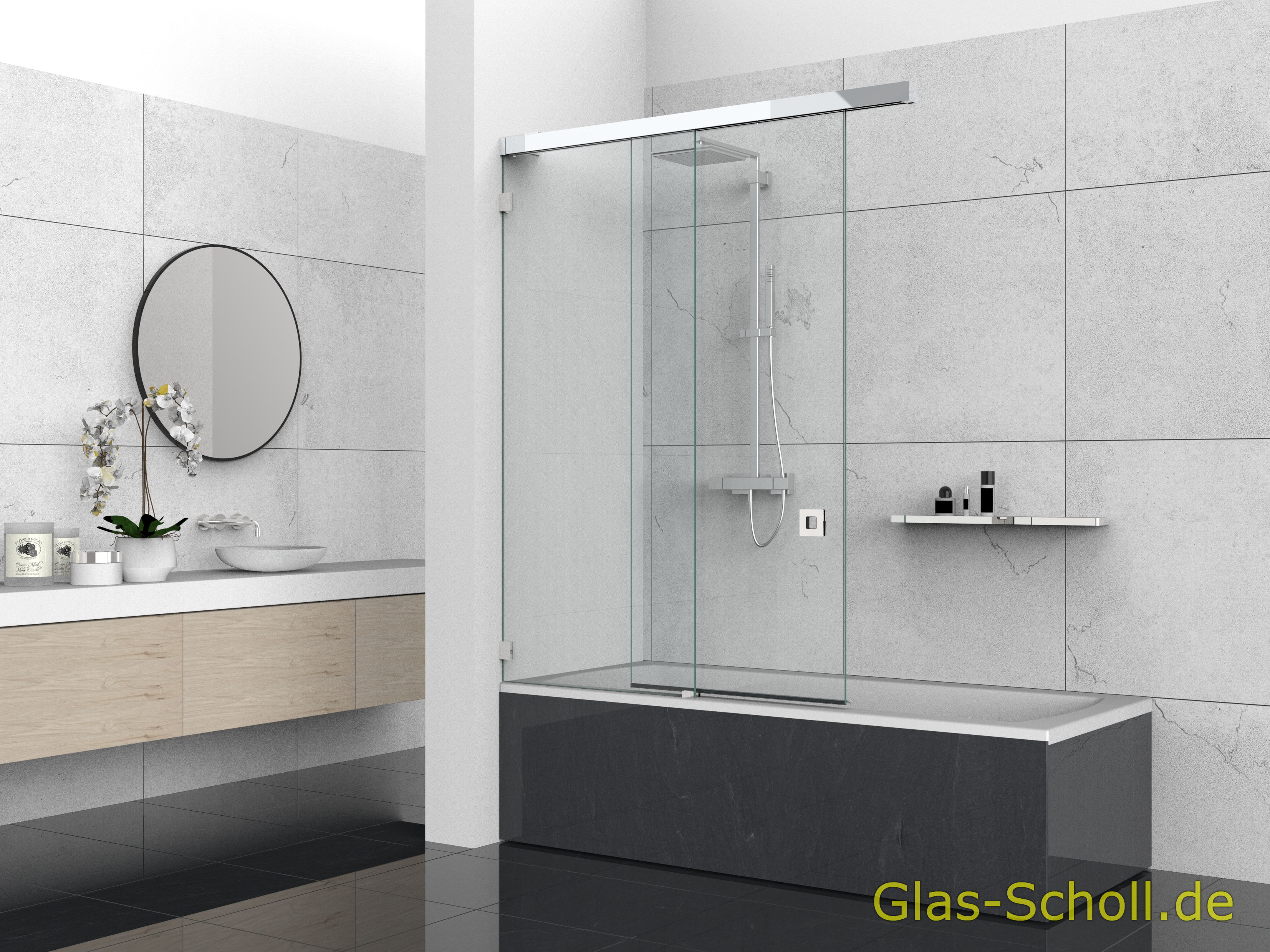 Everyspace Schiebetür Ganzglasdusche von Glas Scholl - Schiebetürdusche - Wannenaufsatz - Eckschiebetürdusche