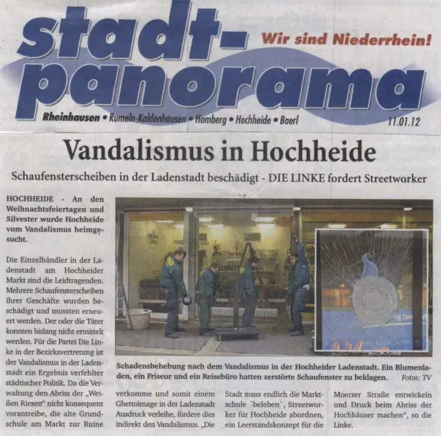 Vandalismus in Hochheide - Notverglasung durch Glas Scholl